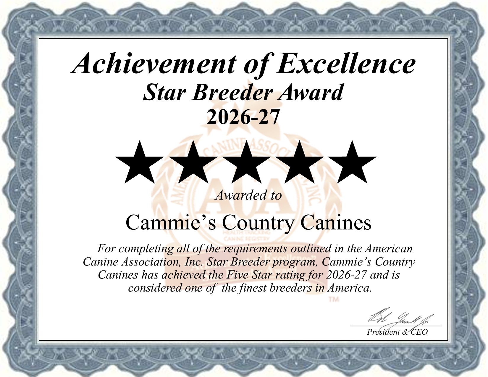 Cammie's Country, Canines, dog, breeder, star, certificate, Cammie's Country-Canines, Salem, IA, Iowa, puppy, dog, kennels, mill, puppymill, usda, 5-star, aca, ica, registered, Miniature Dachshund